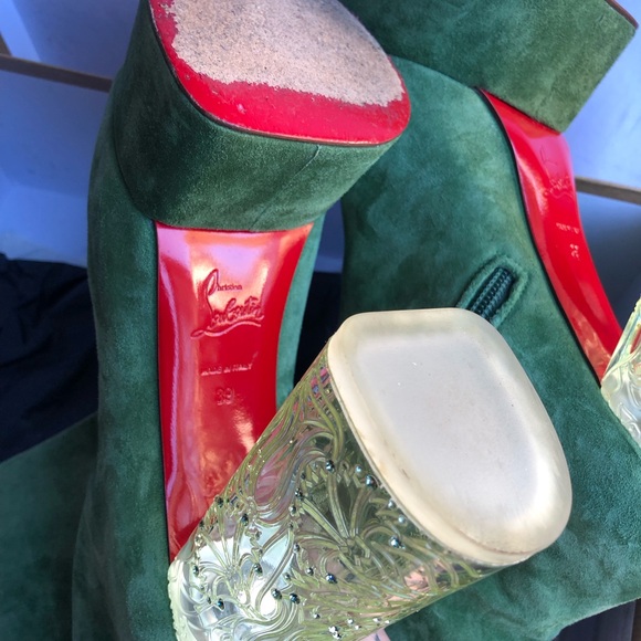 FINAL SALE Christian Louboutin green suede crystal Izamayaz platform boot 39 8.5 - Picture 4 of 4